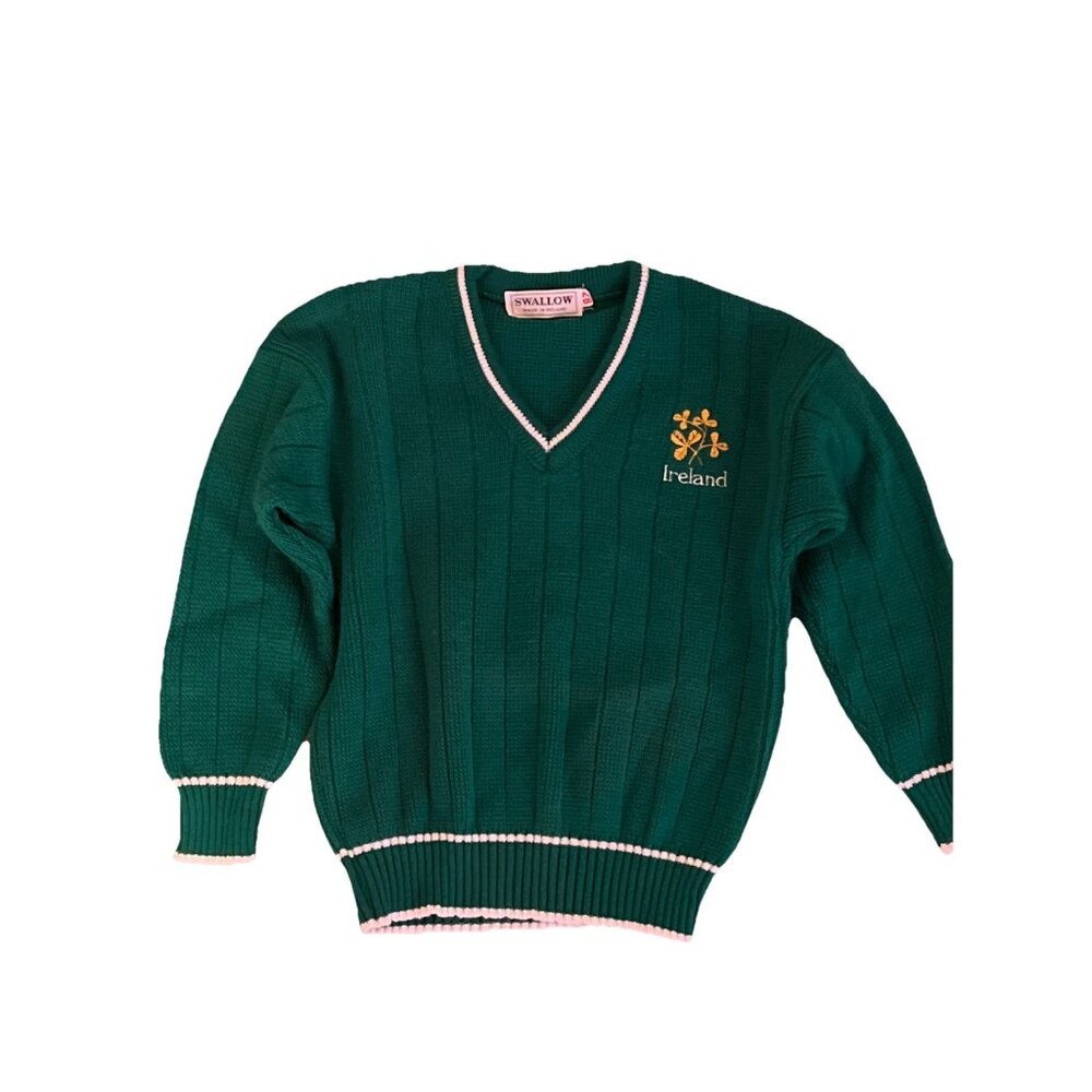 Swallow Irish Ireland Sweater Green V Neck Youth 28 Vintage Kids Fits Size 6 EUC
